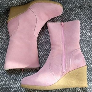 Pink Genuine Suede Wedge Fur Lined Boots